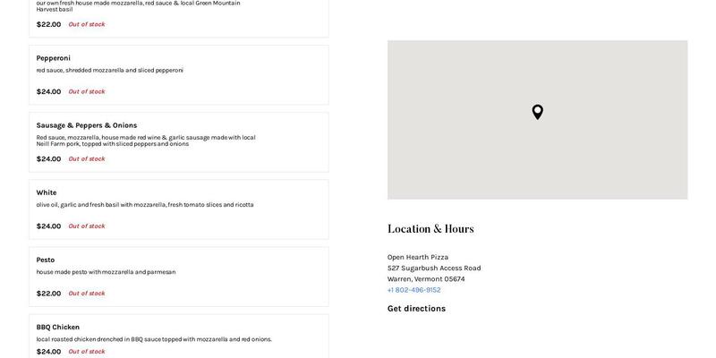 Open Hearth Pizza Menu