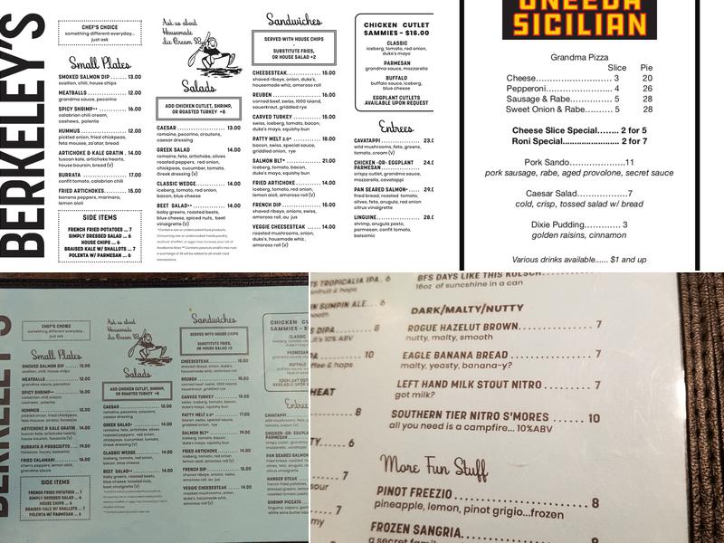 Berkeley's Menu