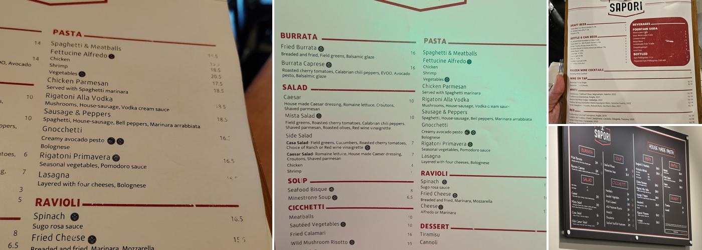 Sapori Italian Roots Menu