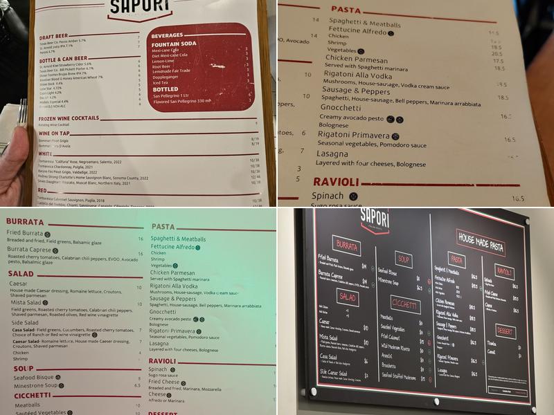 Sapori Italian Roots Menu