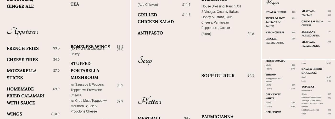 Colarusso's 2.0 Menu