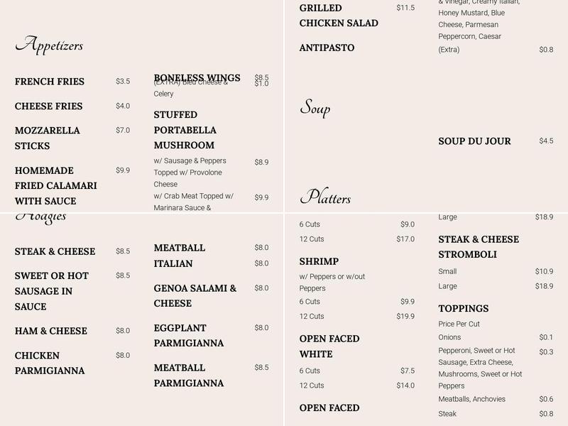 Colarusso's 2.0 Menu