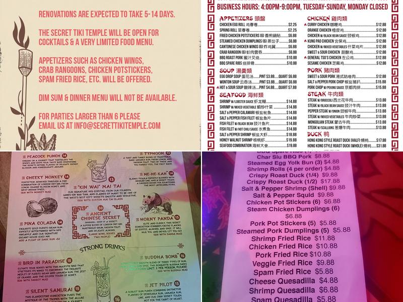 Secret Tiki Temple Menu