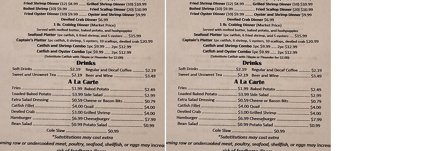 Raysville Bait, Tackle & Cafe Menu