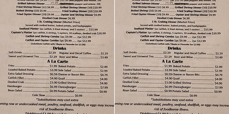 Raysville Bait, Tackle & Cafe Menu