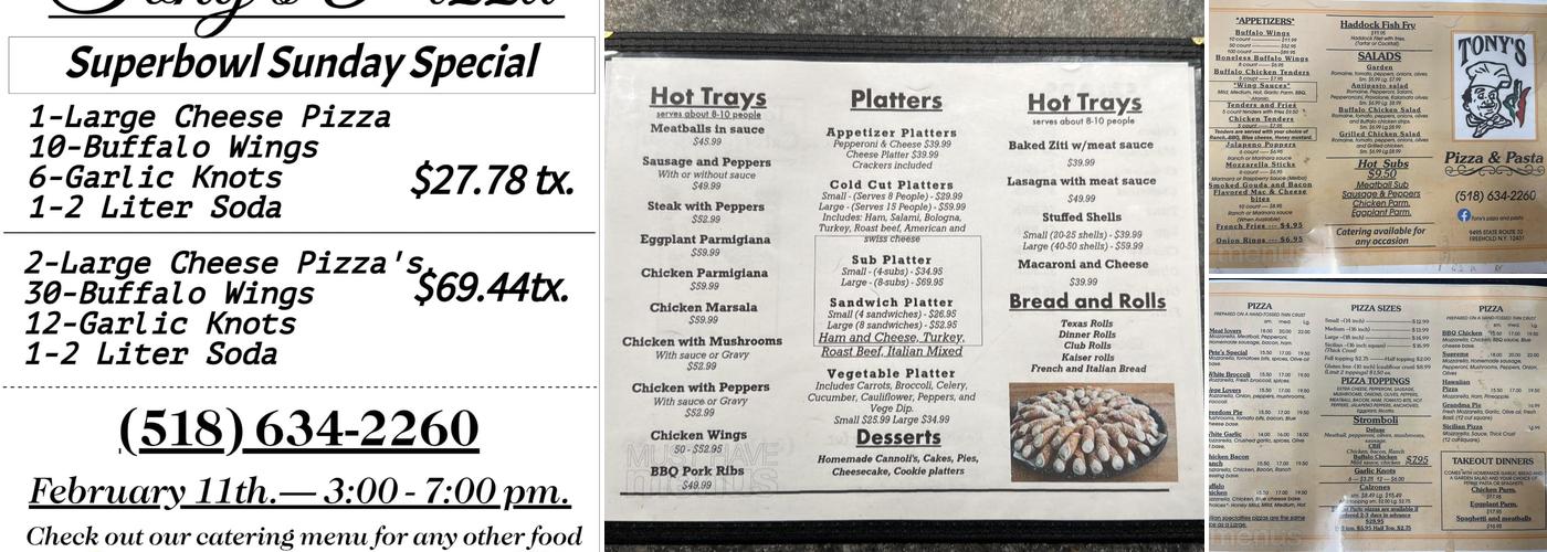Tony's Pizza and Pasta Menu