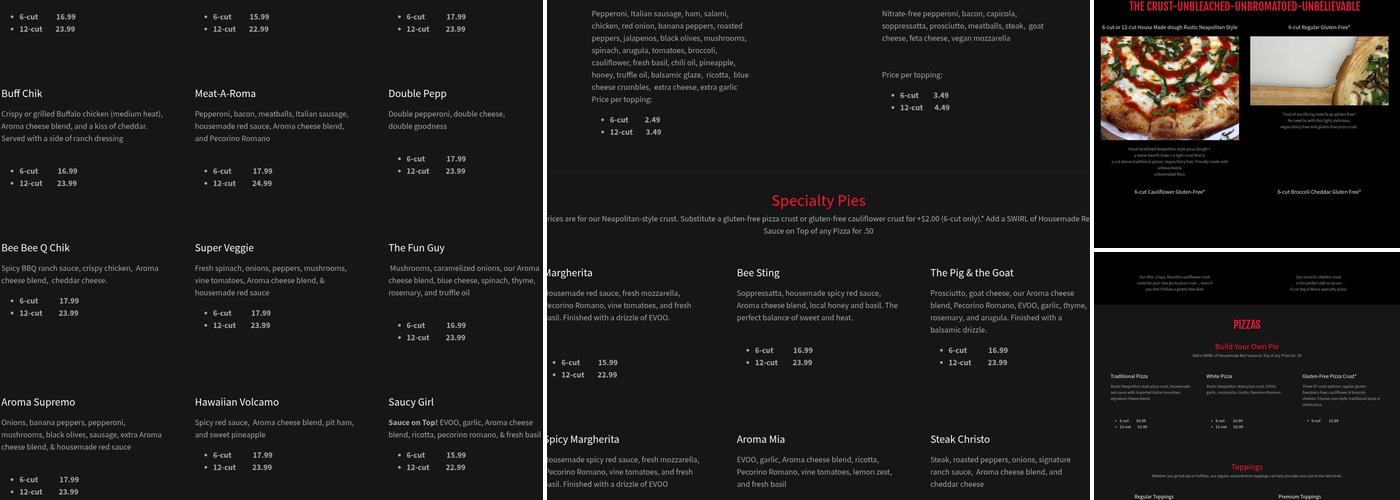 Aroma Stone Hearth Pizza Menu