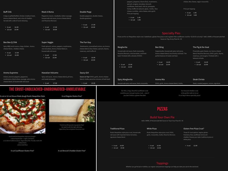 Aroma Stone Hearth Pizza Menu