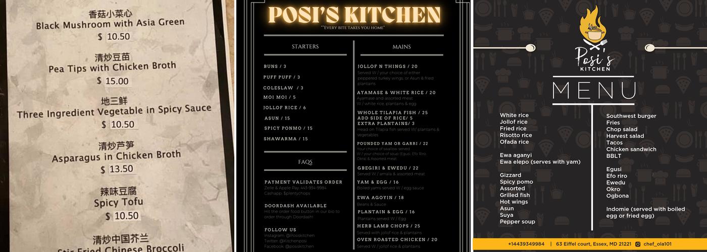 posi's kitchen Menu