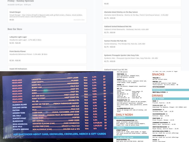 Headlands Brewing Menu