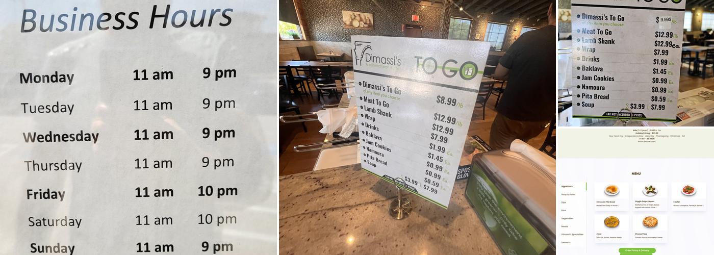 Dimassi's Mediterranean Buffet Menu