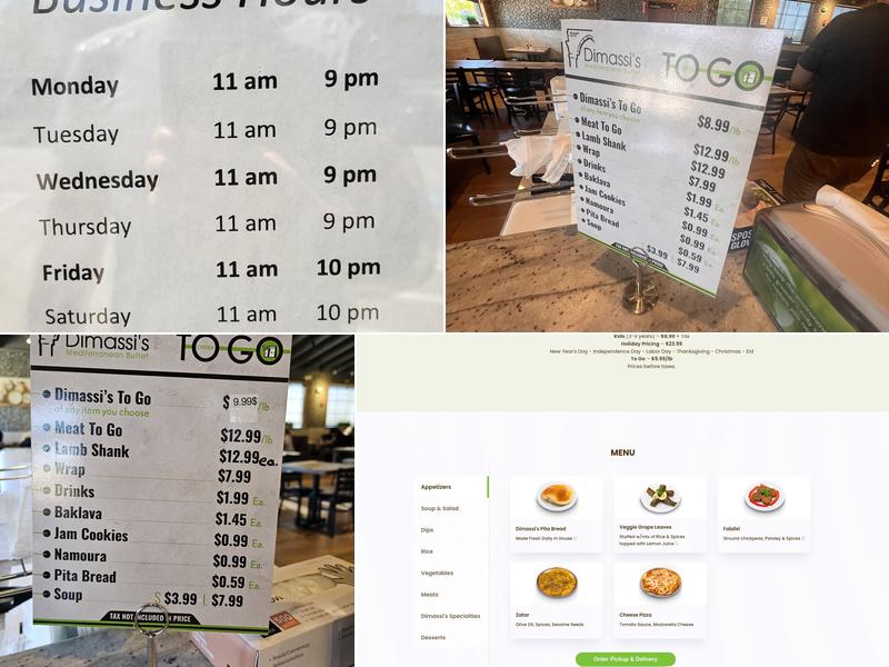 Dimassi's Mediterranean Buffet Menu