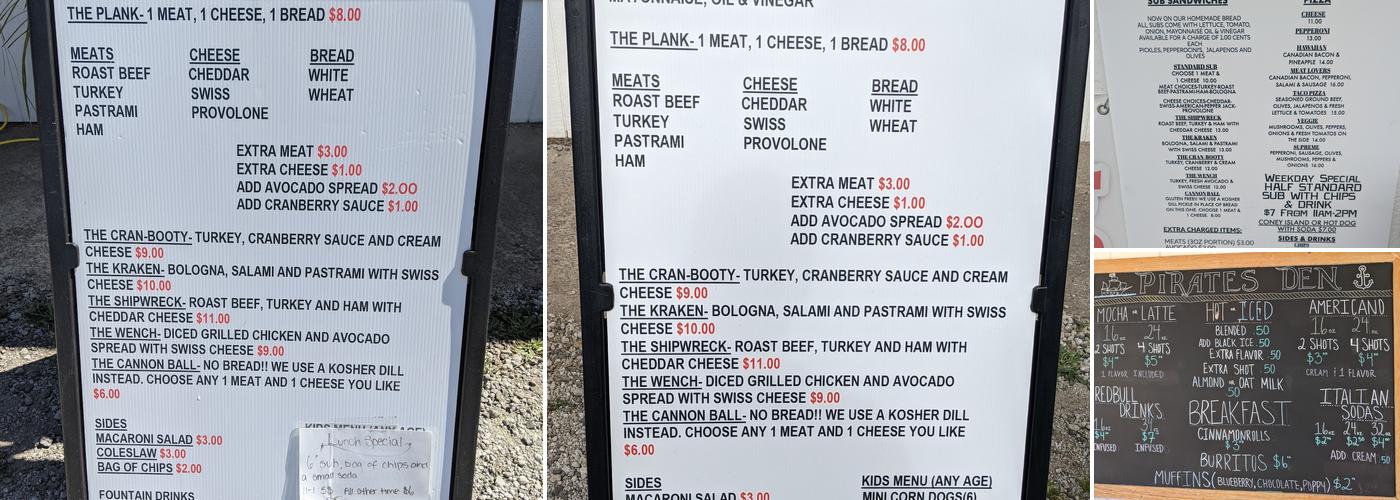 Pirates Den Menu