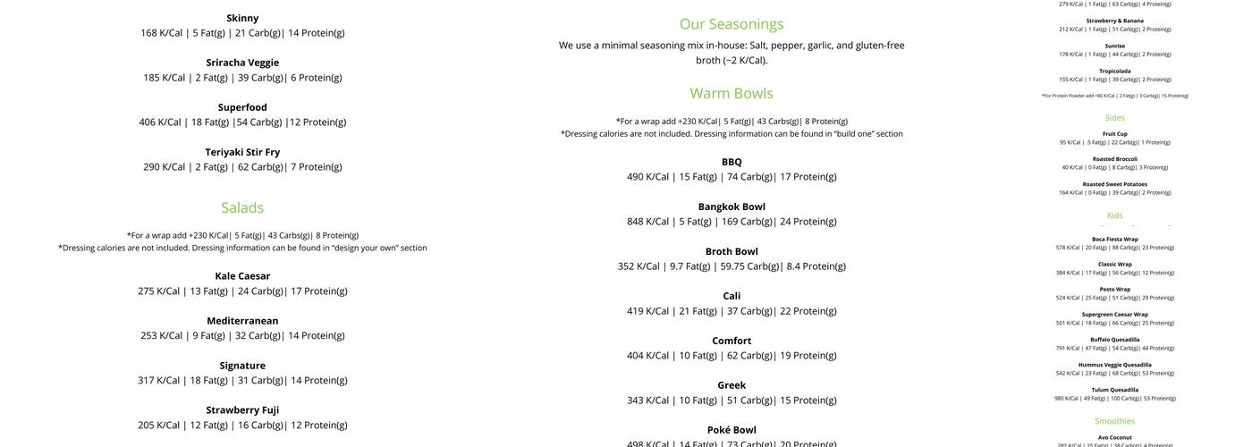 SoFresh Lakeland Menu