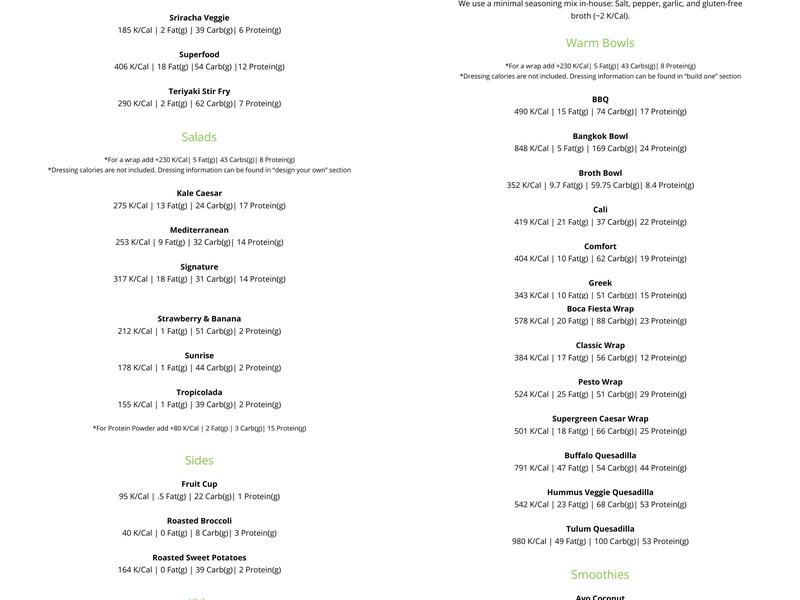 SoFresh Lakeland Menu