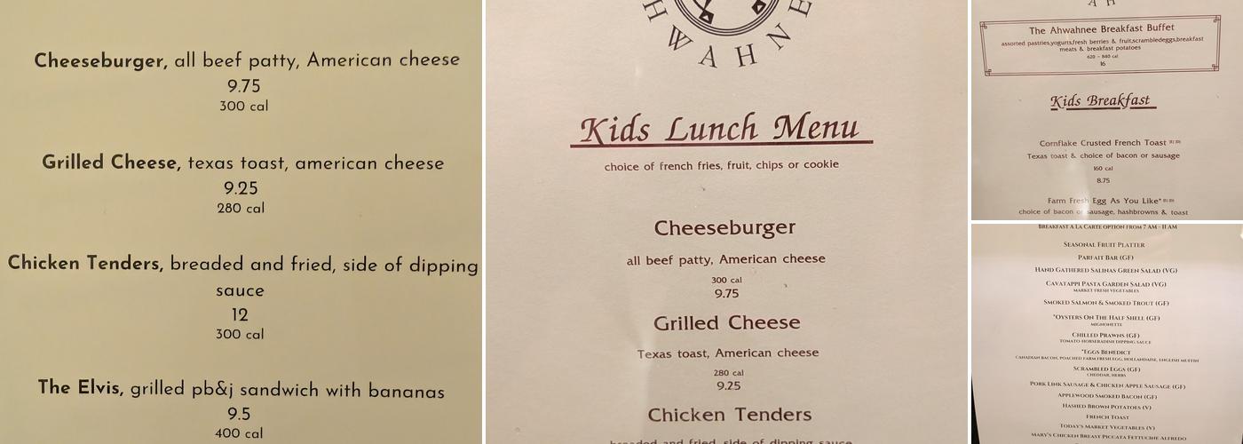 The Ahwahnee Dining Room Menu