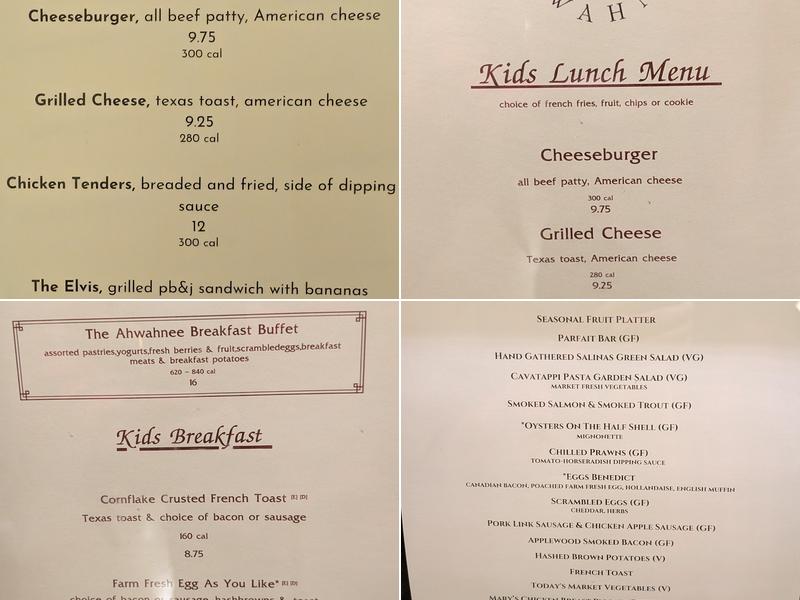 The Ahwahnee Dining Room Menu