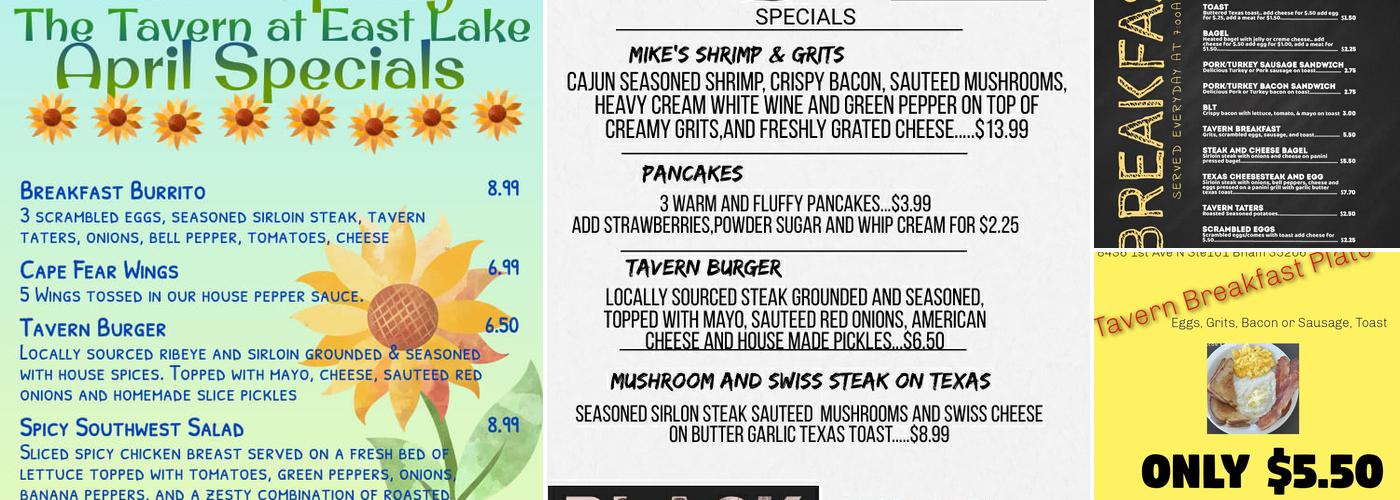 The Tavern at East Lake Menu