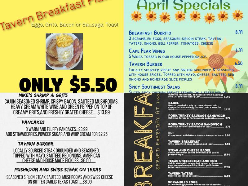 The Tavern at East Lake Menu