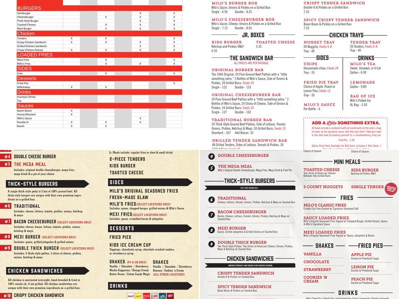 Milo's Hamburgers Menu