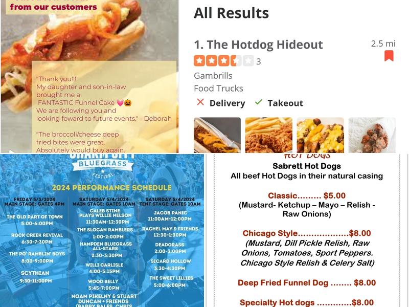 The Hotdog Hideout Menu