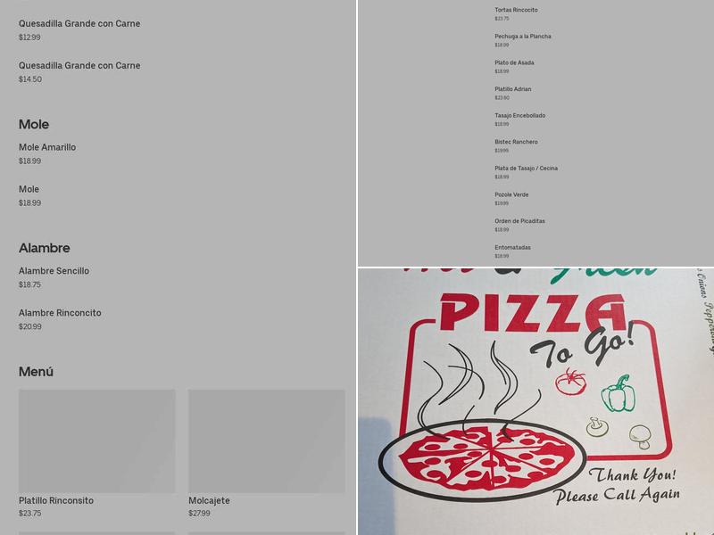 El rinconcito Oaxaqueño #2 Menu