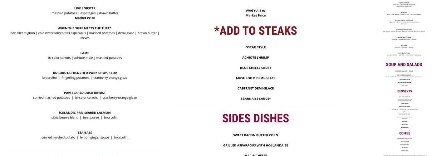 Canyons Steak House at Soboba Menu