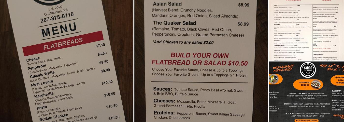 Yards Flatbread Pizza Menu