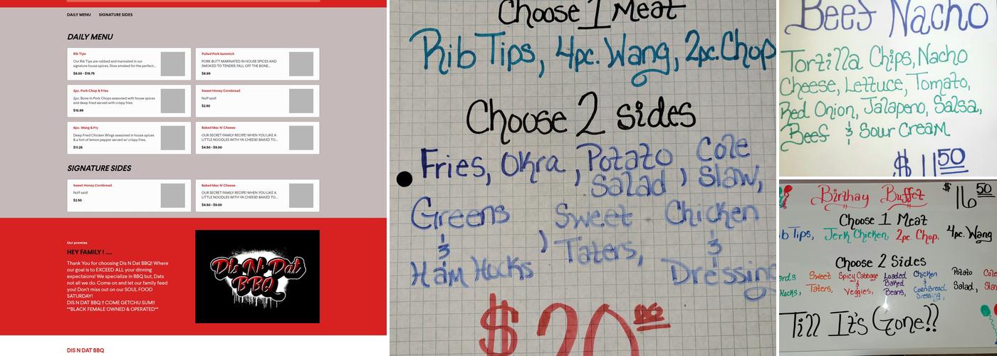 Dis N Dat BBQ Menu