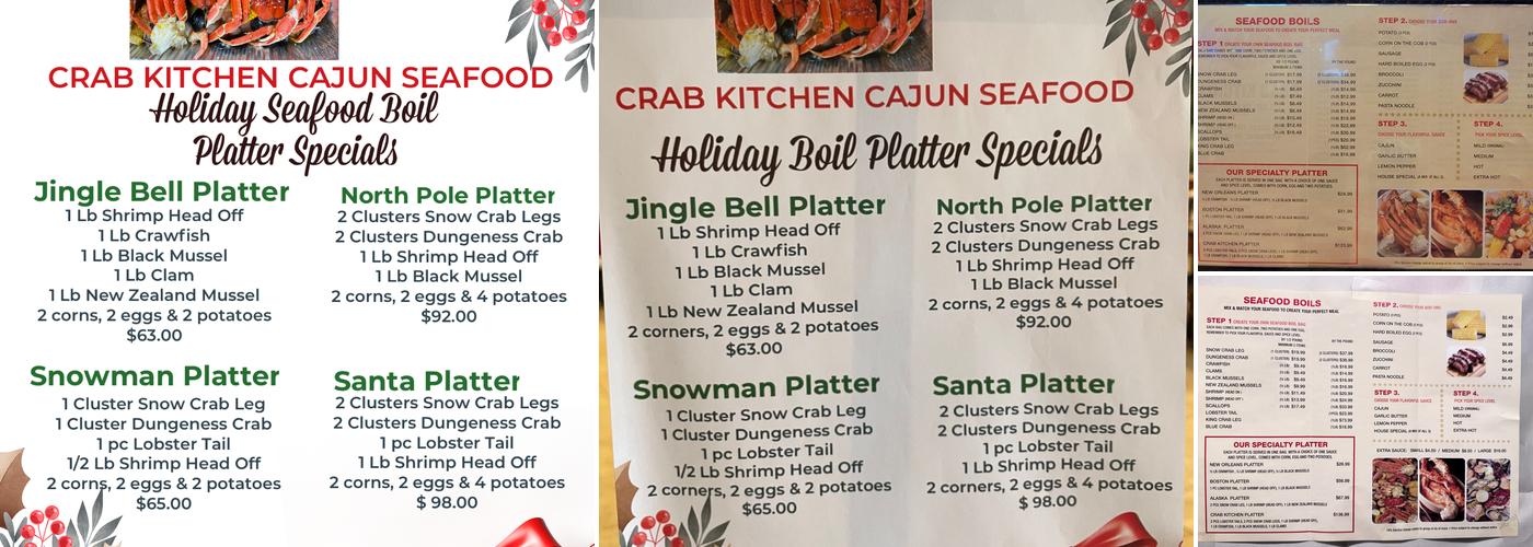 Crab Kitchen Cajun Seafood Menu