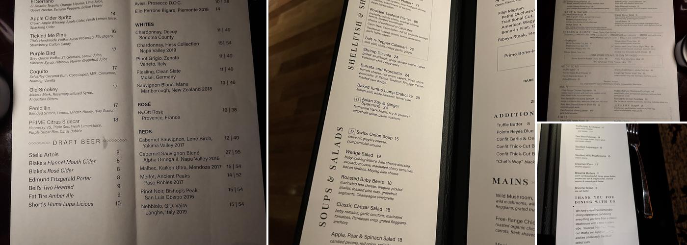 D.PRIME Steakhouse Menu