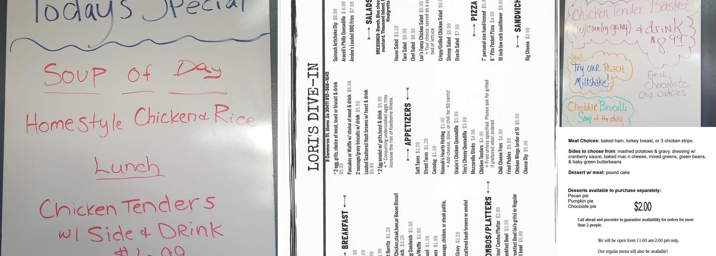 Lori's Dive In Menu