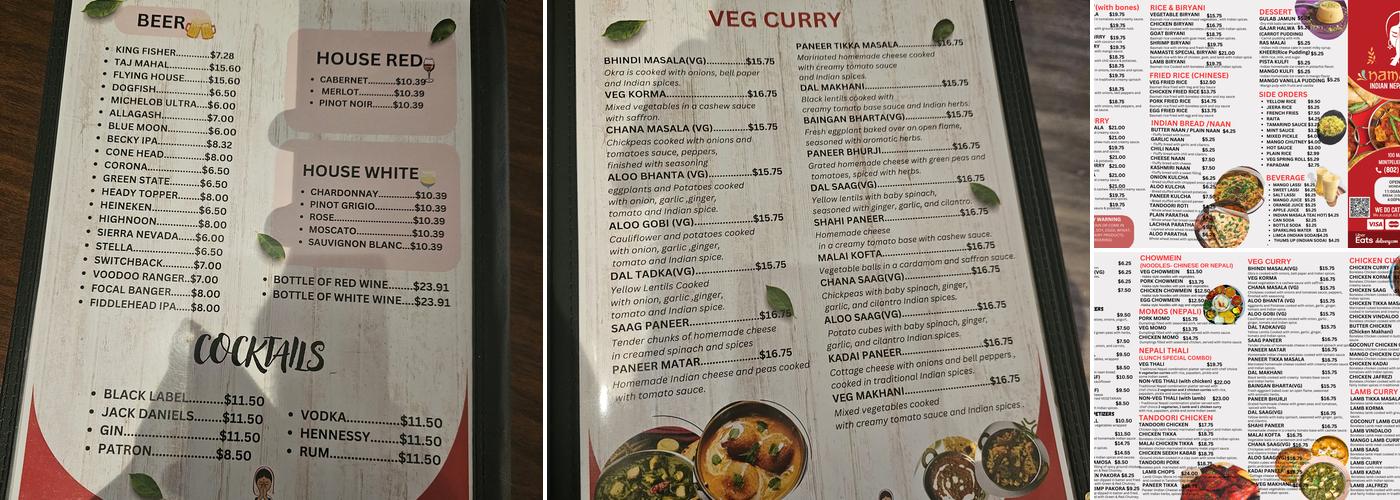 Namaste Indian Nepali Kitchen LLp Menu