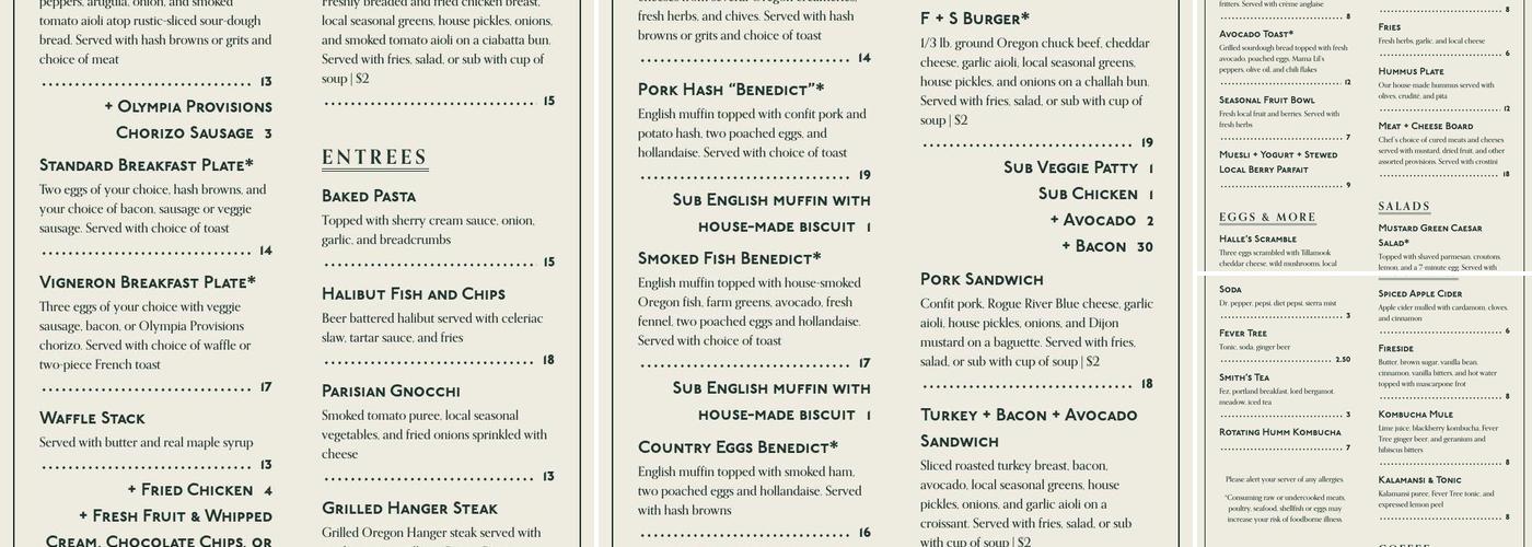 Field + Stream Restaurant Menu