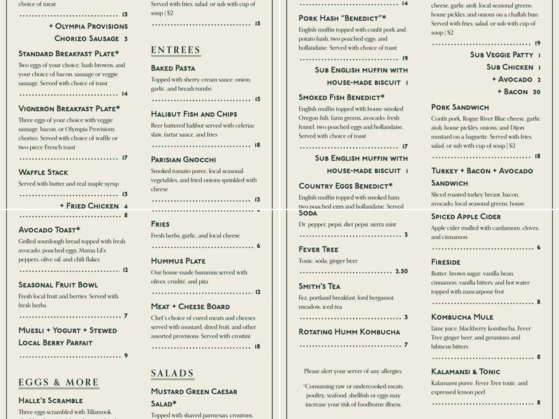 Field + Stream Restaurant Menu