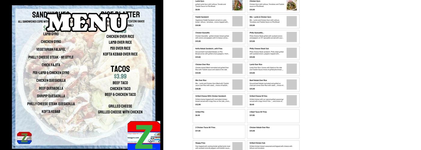 Zimos Falafel, Gyro & Taco Food truck . Menu