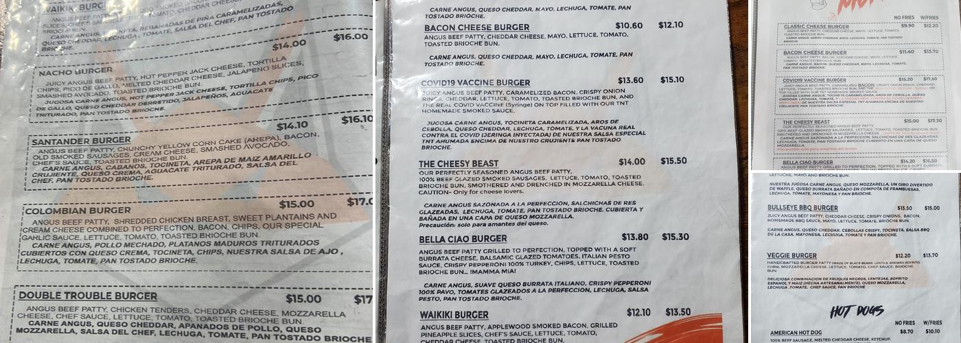 TNT BURGER Menu
