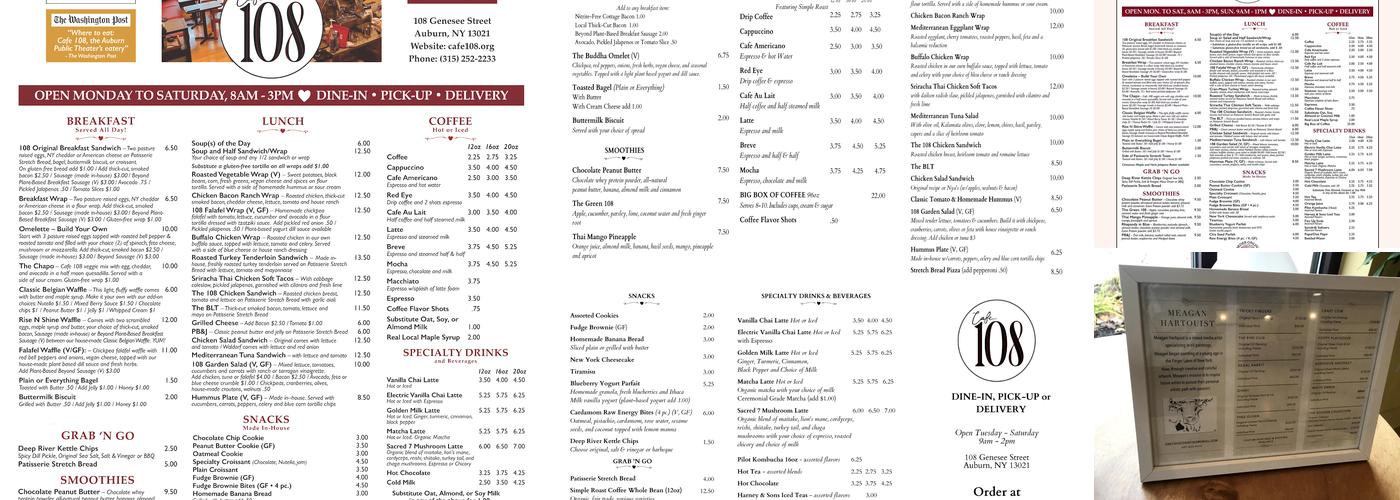 Cafe 108 Menu