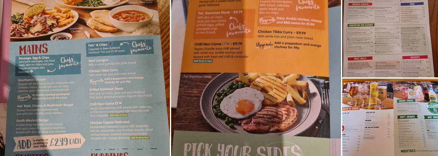 Bicester Brewers Fayre Menu