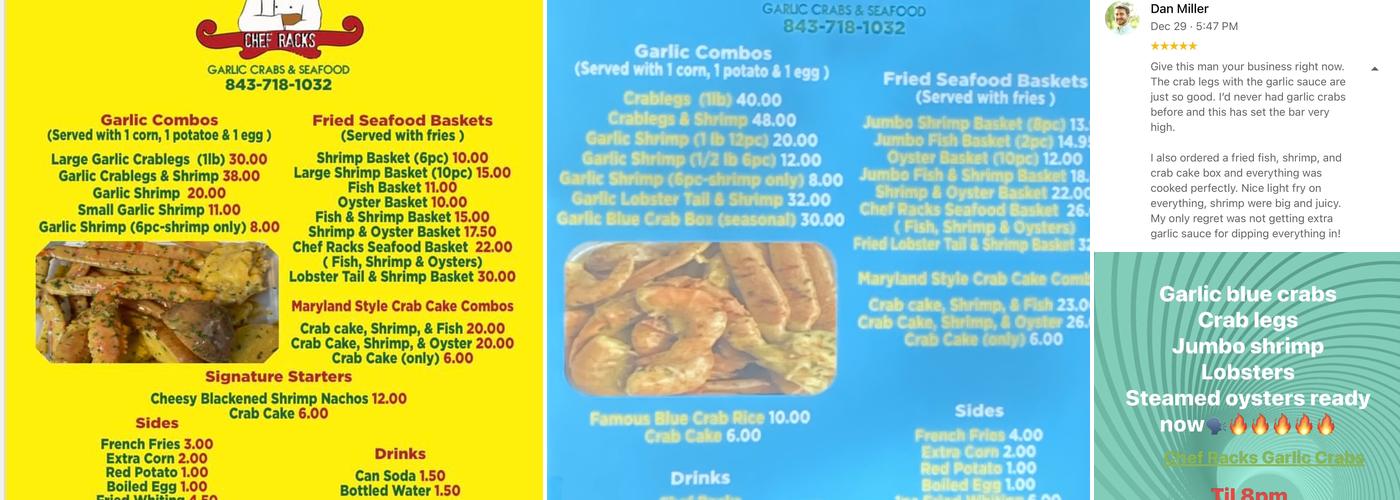 Chef Racks Garlic Crabs Menu