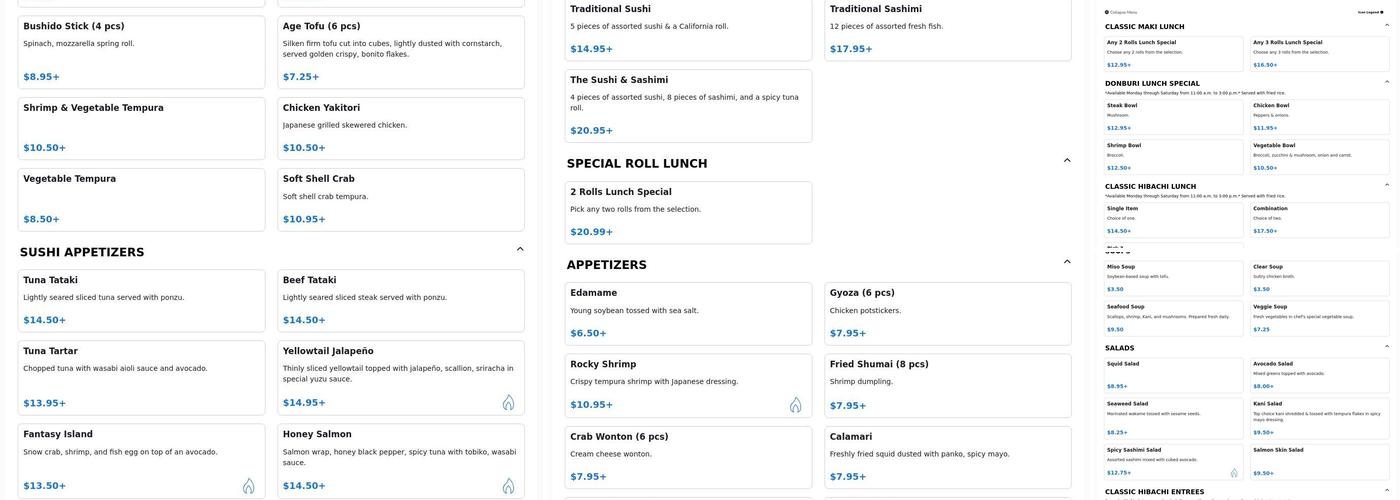 Bushido Japanese Restaurant Menu