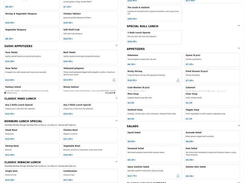 Bushido Japanese Restaurant Menu