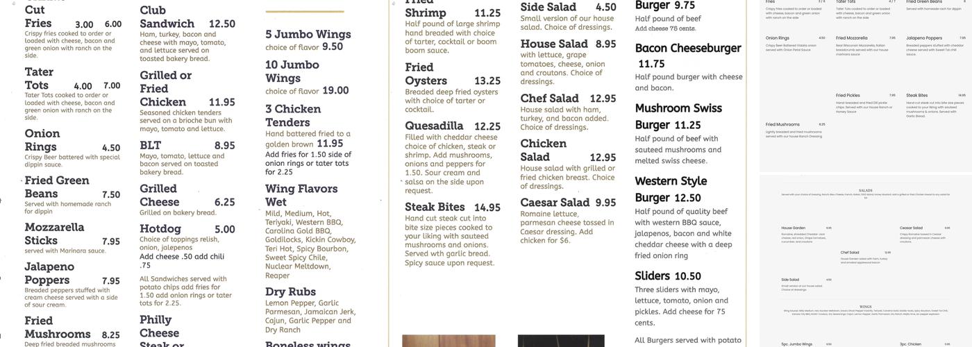 Trolley Pub Menu