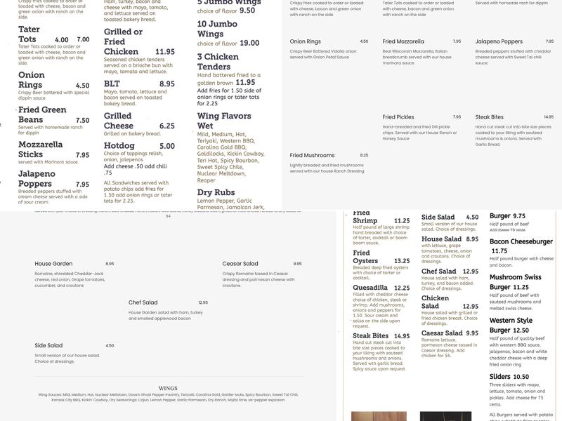 Trolley Pub Menu