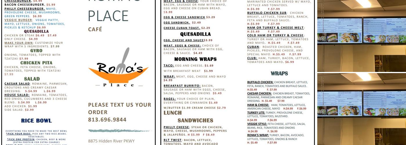 Roma's Place Cafe Hidden River Menu