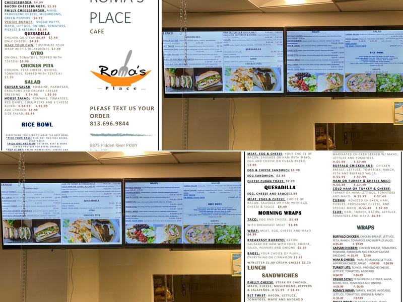 Roma's Place Cafe Hidden River Menu
