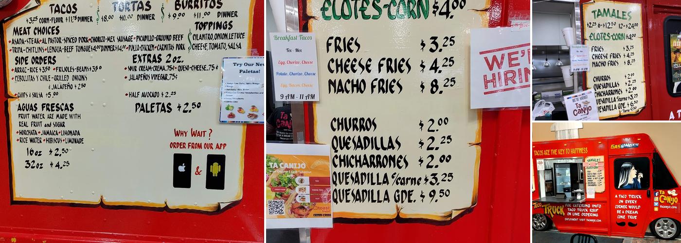 Ta Canijo Taco Trucks Menu