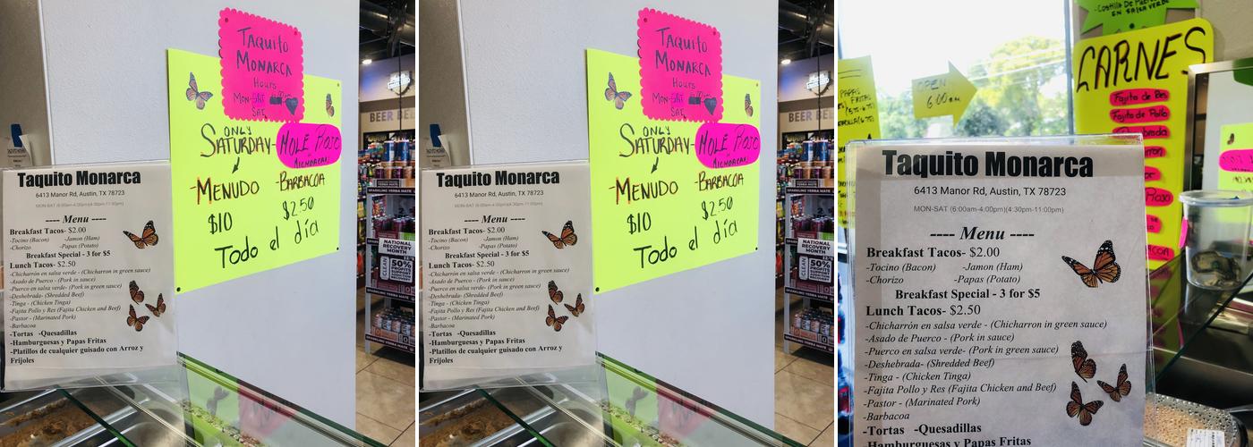Taquito Monarca Menu
