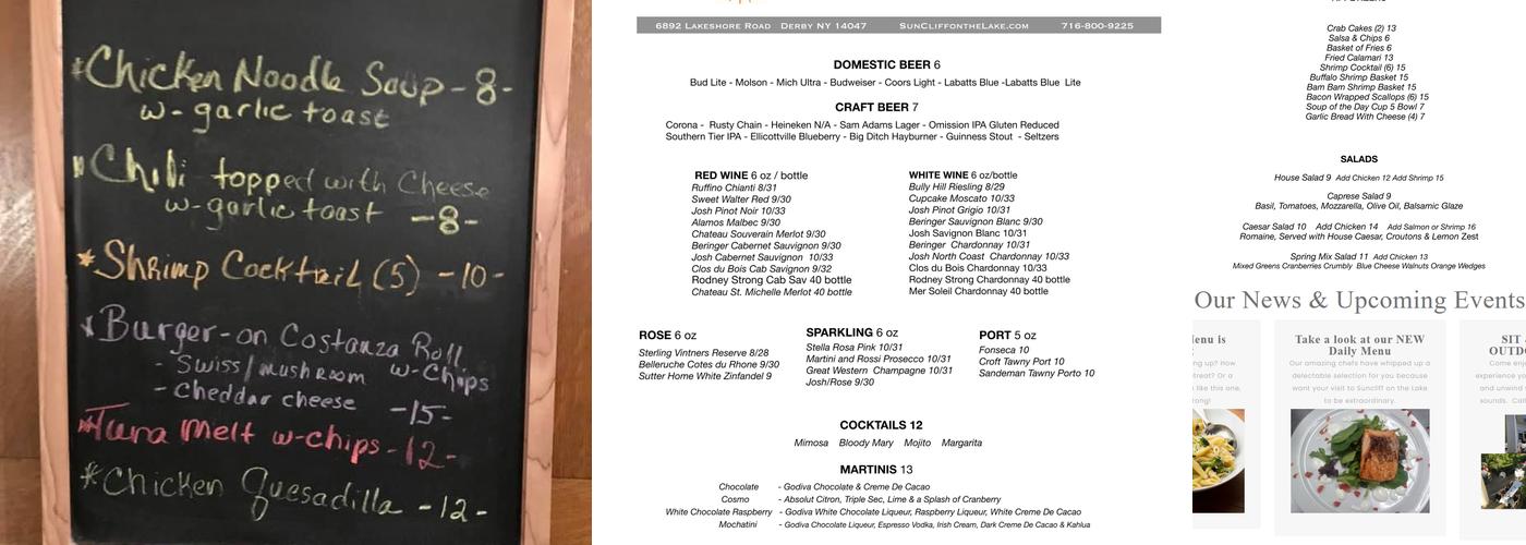 SunCliff Restaurant Menu