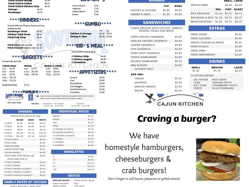 Southside Cajun Kitchen Menu